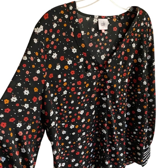 CAbi 3957 Cheerful Button Front Blouse Floral Mixed Stripe - Size L EUC - Picture 15 of 16